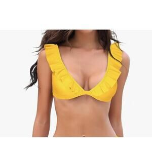 Women's Yellow Ruffled Flounce Bikini Swimsuit Top NWT Size XS